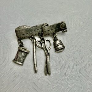 Vintage Silver Tailor's Charm Brooch signed JJ